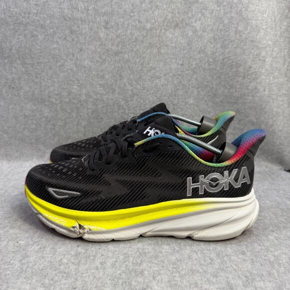 Hoka One One Shoes Mens Size 10.5 D Clifton 9 Black Running Sneaker 1127895 BAAB - Picture 1 of 9